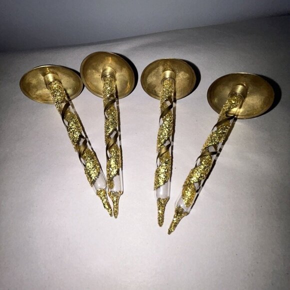 Set - 4 Hand Blown Glass Christmas Tree Candle Ornaments Gold Swirl Clipon Italy - Picture 2 of 9